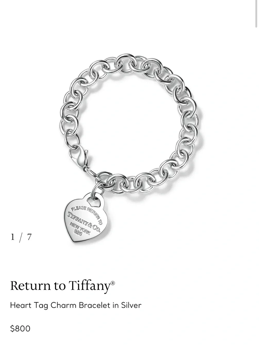 Tiffany & Co. Sterling Silver Oval Link Heart Tag Bracelet - Turquoise Pouch
